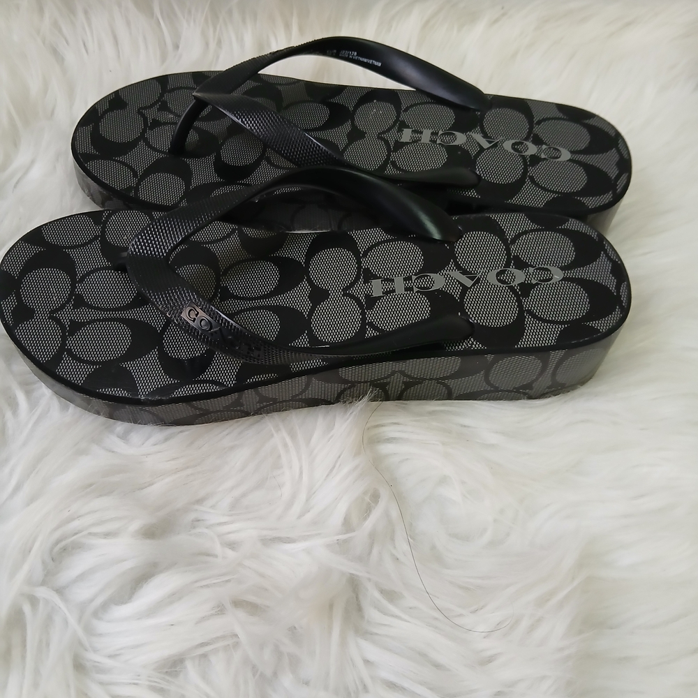 Black and Gray Flip Flops COACH